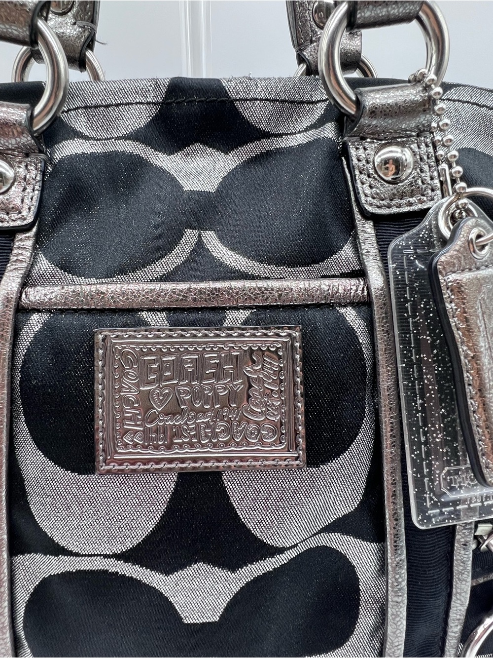 Coach Poppy Glam Tote 2009 Signature Black Silver w/original Hangtags MSRP $358 - Picture 8 of 16